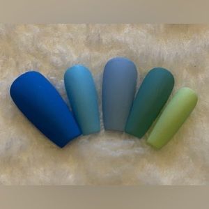 Medium coffin light blue light green press on nails matte handmade custom gel